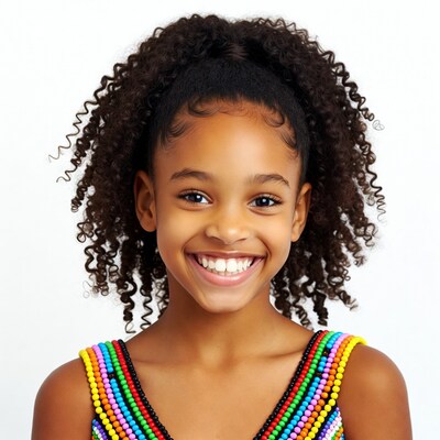 Smiling girl with curly hair