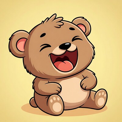 Laughing cartoon bear sitting