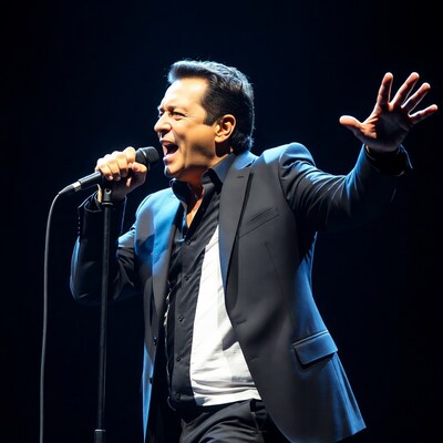 Man singing passionately on stage