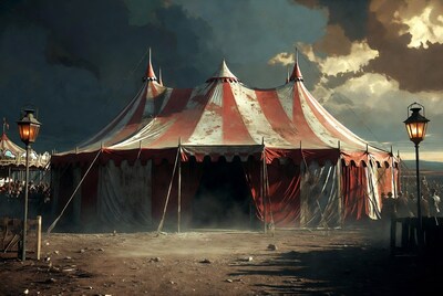 Red and white circus tent