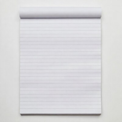 Blank lined notepad on white background