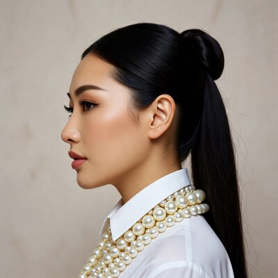 Asian woman with pearl necklace
