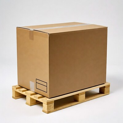 Cardboard box on wooden pallet