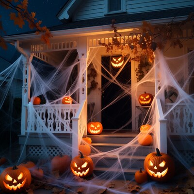 Halloween porch with jack o lanterns