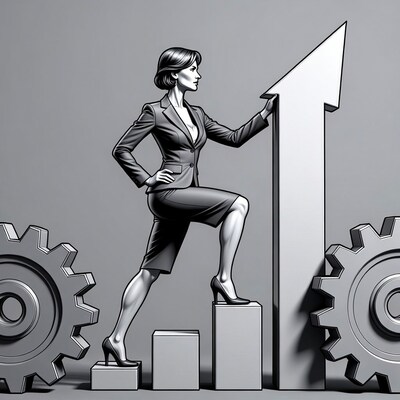 Businesswoman climbing growth arrow
