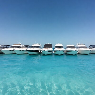 Luxury yachts docked in turquoise water