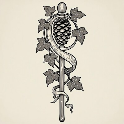 Pinecone Staff with Ivy Leaves