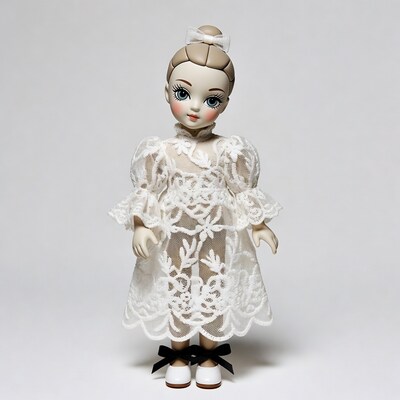 Doll in white lace dress