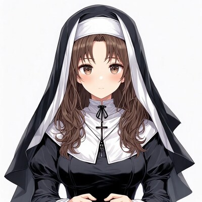 Anime nun with brown hair