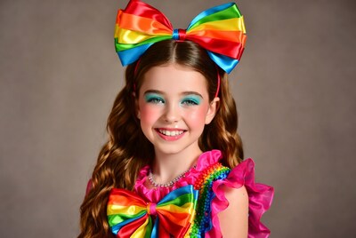 Girl with rainbow bow