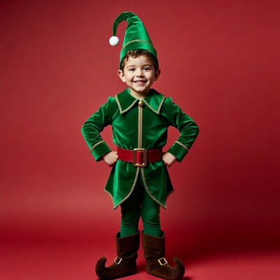 Boy in green elf costume