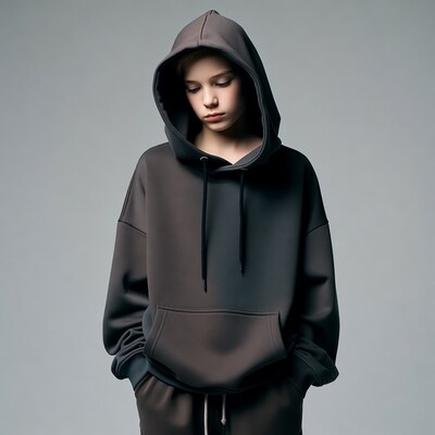 Young person in oversized hoodie