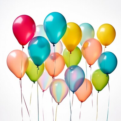 Colorful balloons floating on white background