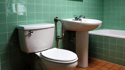 White toilet and sink in bathroom