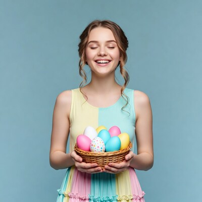 Young woman holding Easter egg basket