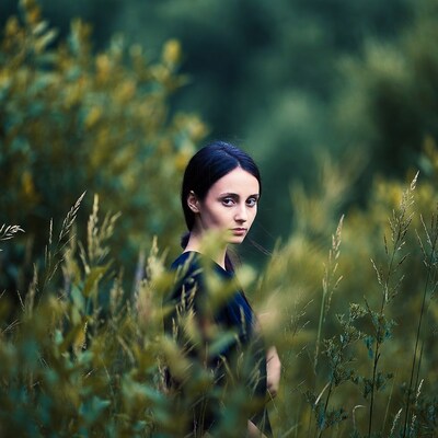 Woman in green field
