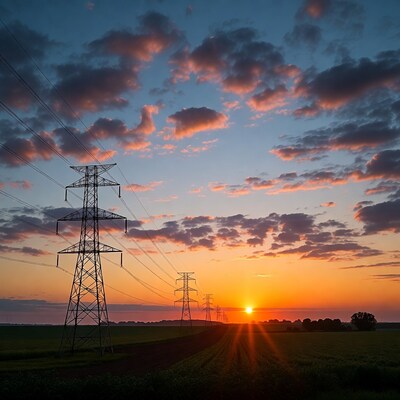 Power lines at sunset