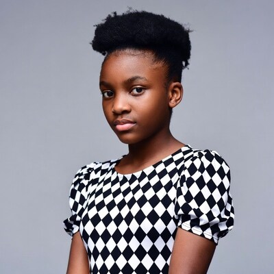 Young African girl in checkered dress