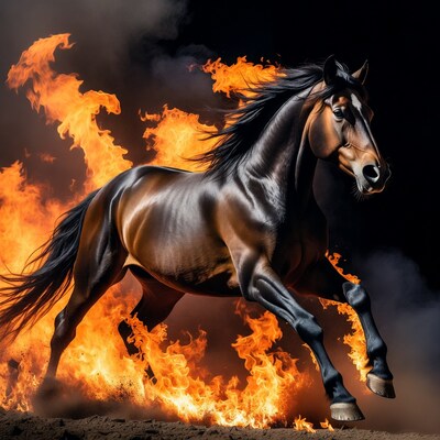 Fiery Horse Galloping Through Flames