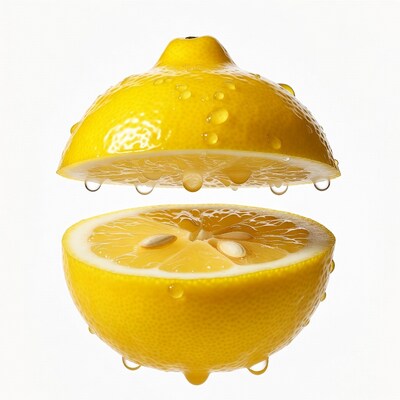 Sliced lemon with water drops