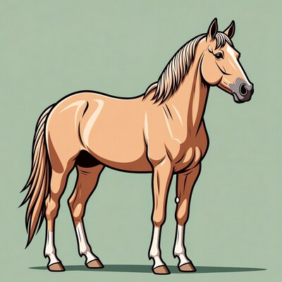 Cartoon horse standing on green background