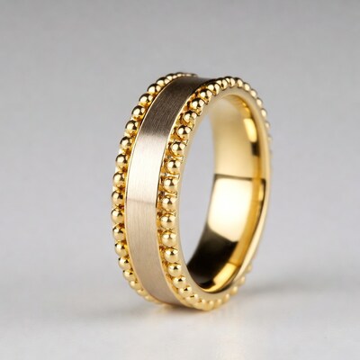 Gold wedding ring with beaded edges