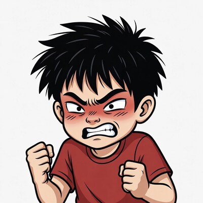 Angry boy with fists raised