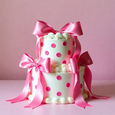 Pink Polka Dot Cake with Bows
