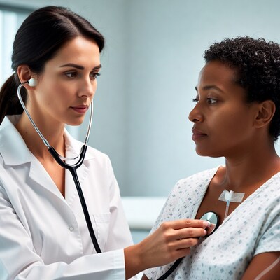 Doctor examining patient with stethoscope