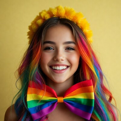Smiling girl with rainbow hair