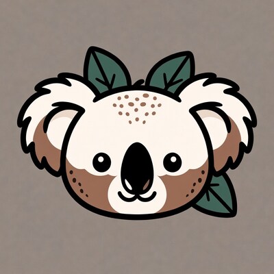 Cute koala face with leaves