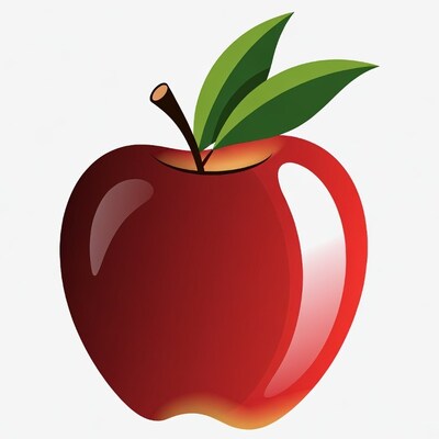 Red Apple with Green Leaves