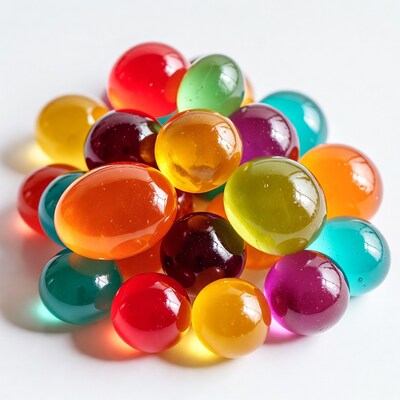 Colorful glass marbles on white background
