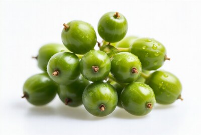 Fresh green gooseberries with water drops