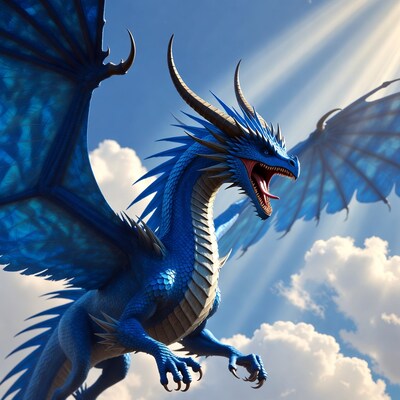 Blue dragon flying in sky