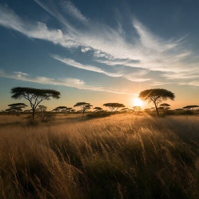 Sunset over African savanna