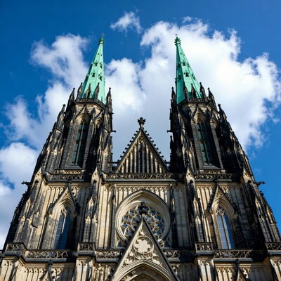Gothic cathedral with green spires