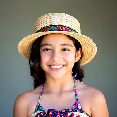 Smiling girl in straw hat