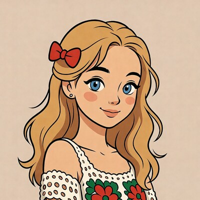 Blonde girl with red bow