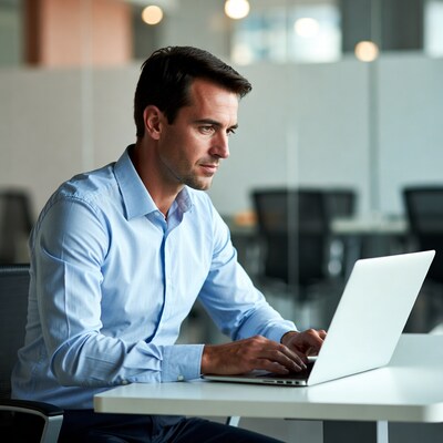Man working on laptop in office