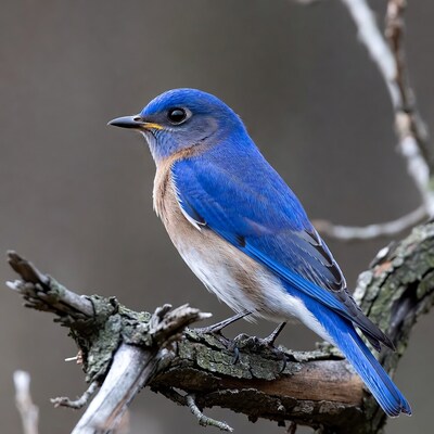 Bluebird perched on tree branch