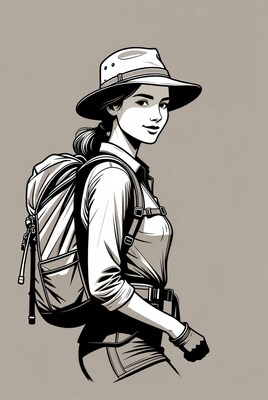 Woman with backpack and hat