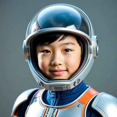 Asian boy in astronaut helmet