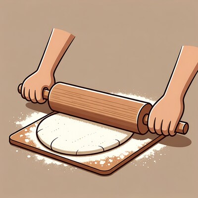 Hands rolling dough with rolling pin