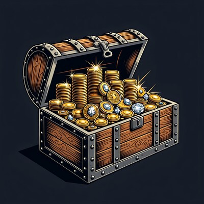 Open treasure chest with gold coins