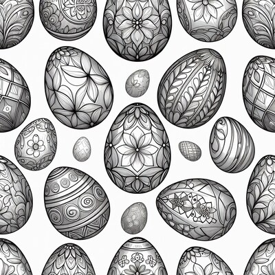 Black and white patterned Easter eggs