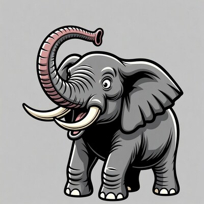Cartoon elephant with raised trunk