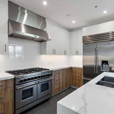 Modern kitchen with stainless steel appliances