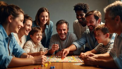 Family playing board game together