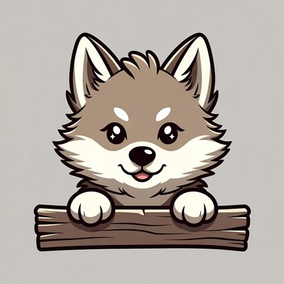 Cute cartoon puppy on log